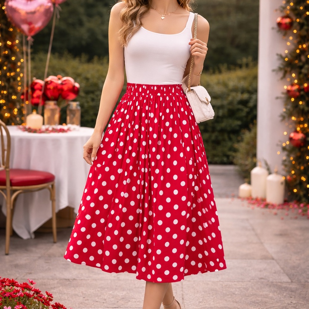 Red Polka Dot pleated Skirt size M/L